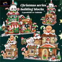 New Christmas Shop Building Block Set Panda, Snowman, Gingrbread Cafe, Toys