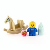 Adorable Tiny Blue Lego Space Baby and Rocking Horse Set