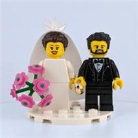 LEGO Bride & Groom Minifigure Set with Custom Veil - Cake Topper - Wedding Set
