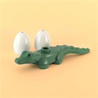 Lego Baby Crocodile Hatchling and two Crocodile Eggs - Baby Croc is Sand Green
