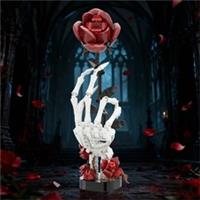 MOC Skeleton Hand with Rose Building Blocks Toys Gothic Artificial Flowers Model