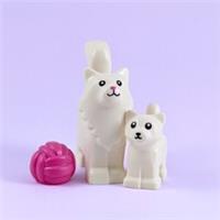 White LEGO Kitten and Fluffy Cat Minifigures with Pink Ball of Wool - Brand New