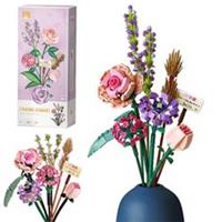 547PCS Lavender Bouquet Pink Rose Lavender Building Block Sets Creative Home