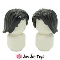 LEGO Minifigure Hair Wig 2 x NEW Black Mid-Length Tousled with Centre Part H4