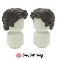 LEGO Minifigure Hair Short Wavy with Centre Part - Dark Brown x2 NEW H123