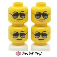 LEGO Mini Figure Heads 4 x NEW Black / Silver Sunglasses, Chin Dimple FH2