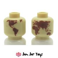 LEGO Tan Minifigure Head Plain With Reddish Brown World Map x2 A39