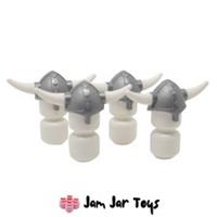 LEGO Minifigure Viking Helmets, Flat Silver with White Horns 4 x NEW HG132