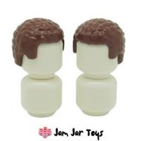 LEGO Mini Figure Hair Wig 2 x Hair Pieces Reddish Brown Hair Coiled Texture H1