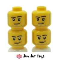 LEGO Minifigure Heads Stubbled Beard Moustache Grin x4 NEW Custom FH39