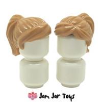LEGO Minifigure Hair 2x NEW Medium Dark Flesh Ponytail Swept Fringe Pieces H22