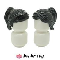 LEGO Minifigure Hair 2x NEW Black Ponytail with Swept Fringe Pieces H135