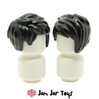 LEGO Minifigure Hair 2x Black Short Tousled Side Part NEW Wig Pieces H30