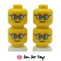 LEGO Minifigure Heads x4 NEW Glasses with Brown Eyebrows Smile Print FH38