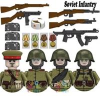 Custom LEGO Soviet Infantry Mini Figures x4 WW2 Army Soldier Military Bundle
