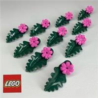 10 x LEGO Leaf 🍃 2682 PLANT W/ PLATE 2X3X2 Leaf Dark Green- Pink Flowers 🌺 12C