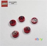 5 x Lego Red Round Tile 1x1 with Ladybug 🐞 Pattern Part 6324417 - 15C