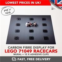 Display for LEGO F1 Formula One (71049) Mini Racecars - 12 Clips + Carbon Mural