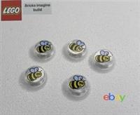 5 x Lego Transparent Clear Round Tile 1x1 with Bee 🐝 Pattern - 15C