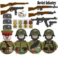 Custom LEGO Soviet Infantry Mini Figures x4 WW2 Army Soldier Military Bundle