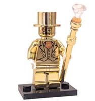 Custom LEGO Mr Gold Chrome Plated Minifigure Top Hat Cane Collectible Figure