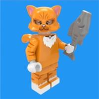 Custom LEGO Orange Cat Mascot Minifigure Animal Figure With Fish Accessory