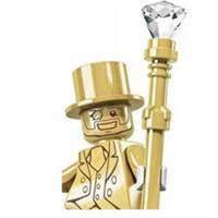 Custom LEGO Mr Gold Minifigure Top Hat Cane Collectible Figure