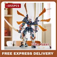 1055PCS Titan Dragon Mech Building Kit Poseable Wings Sword Minifigure 71821