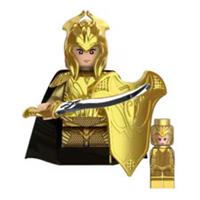 Custom LEGO Fantasy Elf Knight Minifigure Gold Armour Sword Shield Cape