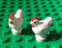 LEGO NEW 2 x Chickens White - (Rooster Hen Chick Bird Farm Animal) - 95342 x2