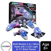 Laser Pegs Multi Models 4-in-1 Micro Hawk with 2 LED Light and 117 Brick Pieces