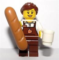LEGO Barista Female Girl Cafe Worker With French Stick Baguette & Coffee Cup