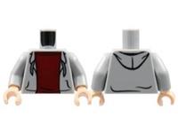 LEGO Torso Body For Boy Man Minifigure Grey Hoody Hoodie Dark Red Top Flesh Hand