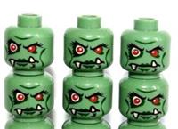 LEGO 6 Green Head Heads For Minifigure Halloween Monster Troll Zombie Soldier