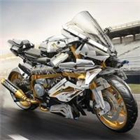 Mechanical Motorcycle Building Blocks | 1256‑Piece Platinum Set for Desktop Disp