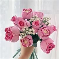 Botanical Pink Roses Bouquet Flower Building Blocks Bricks Gift Valentines Day