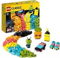 LEGO Classic Creative Neon Fun Brick Box Set, Building Toy with Models; Car, and