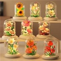 Building Block Flowers in Dust Cover with LED Light - Gift Idea Home Decor Toy
