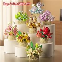 Mini Building Block Flower in Woven Basket Crafts Kit Gift -Compatible with LEGO