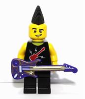 LEGO Punk Rock Rocker Singer Minifigure Mohican Mohawk & Guitar Music Band