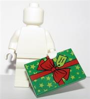 Lego Green Present Gift Red Bow  Tile 2x3 Minifigure Not Inc Xmas Santa Elf