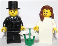 LEGO Bride Brown Hair & Groom Minifigure Black Suit Top Hat Black Wedding