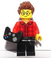 LEGO Boy Minifigure With Gaming Gamer Game Controller Brown Spiky Hair Glasses