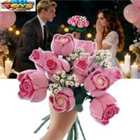 Botanical Pink Roses Bouquet Flower Building Blocks Bricks Gift Valentines Day
