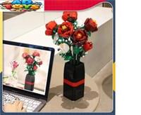 Artificial Red Roses Bouquet Brick Building Blocks Set Flower Home Decor Gift