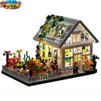 Mini Flower House Greenhouse Building Block Set with LED Lights Creative DIY Kid