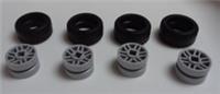 LEGO 11209 11208 Black/Light Grey Tyres 21X9,9 Rims 14,6X9,9 axel Hole x4**