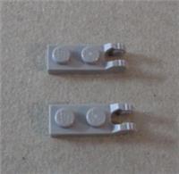 LEGO Parts 54657 - 6267048 Plate 1x2 W/Fork Vertical End Medium Stone Grey x2