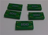 Lego 3069 4295260 82317 Flat Tile 1x2 Money Tile Green x5