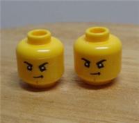 Lego Minifigure heads Male Angry Face Bright Yellow x2